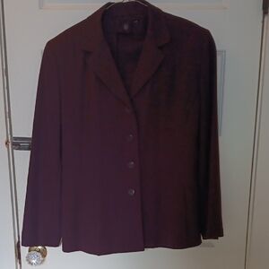 Ann Taylor Dark Eggplant Blazer Skirt Suit 14 Front Slit Pockets On Blazer/Skirt